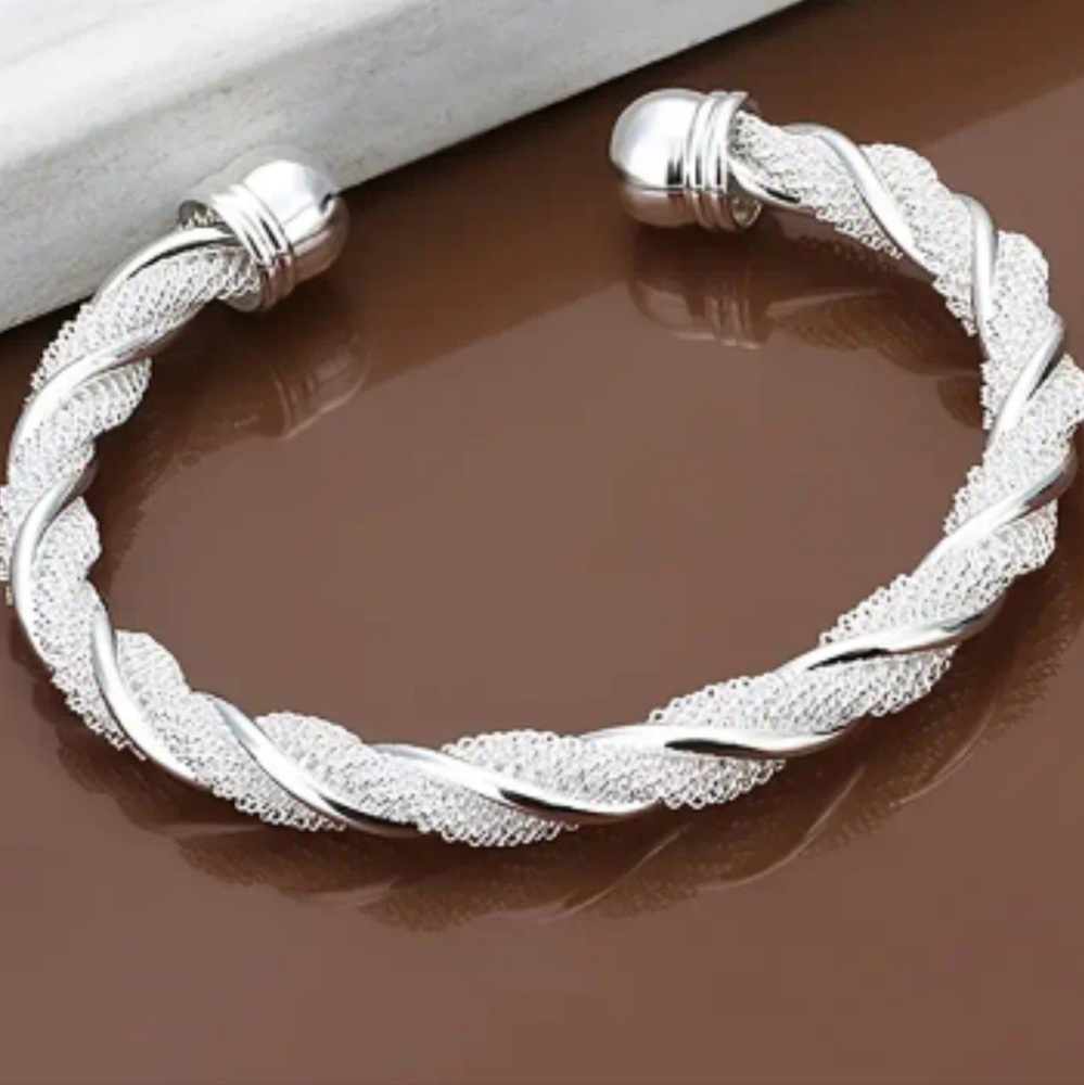 Elegant Silver Mesh Braided Bracelet